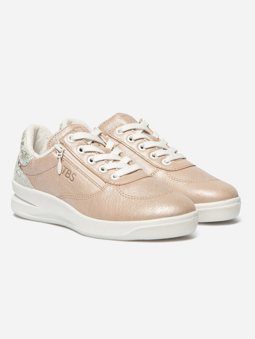 Baskets Femme Fabriquées en France Zippées Dessus Cuir Champagne - 2