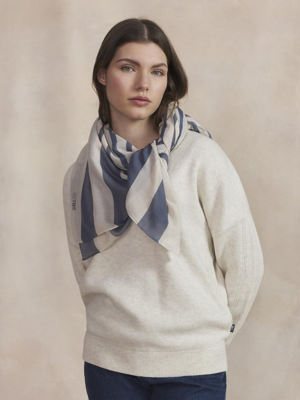 Foulard Femme Textile Off White et Azur LOUNAFOU - 1