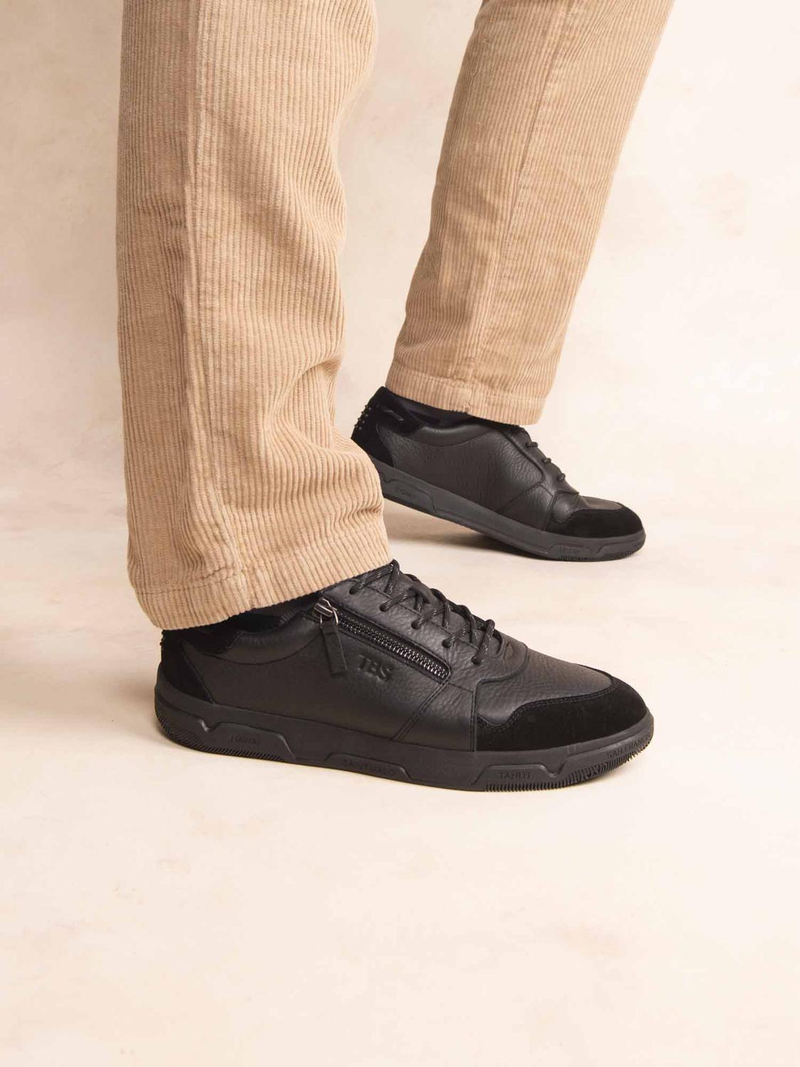 Tennis Homme Doublée Textile Cuir Noir GEDEZIP - 1