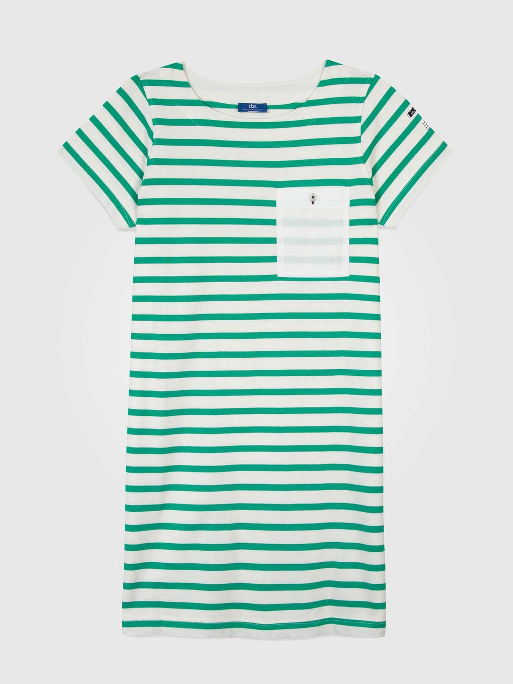 Robe Femme Coton Marinière Blanc et Vert - 2