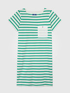 Robe Femme Coton Marinière Blanc et Vert - 2