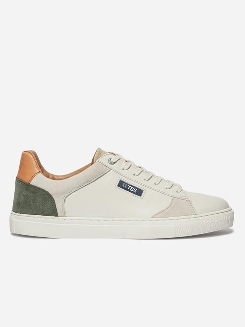 Baskets Cuir Homme Fabriquées en France Off-White et Kaki et Beige MAUBERT - 1