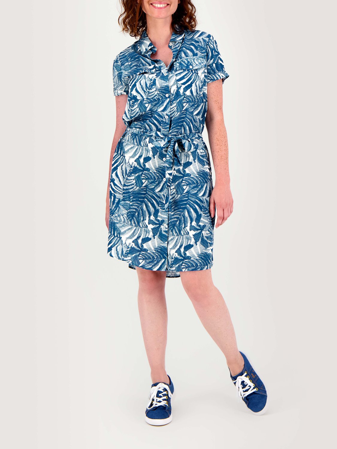 Robe Chemise Femme Motif Floral Bleu - 1