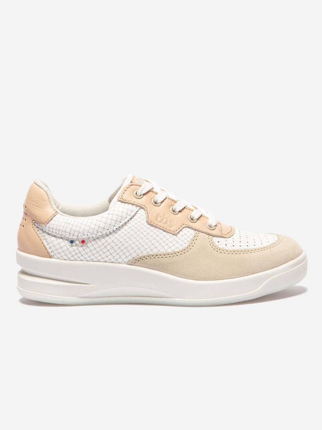 Baskets Femme Dessus Cuir Fabriquées en France Blanc et Beige - 7