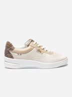 Baskets Femme Dessus Cuir Fabriquées en France Blanc et Beige - 1