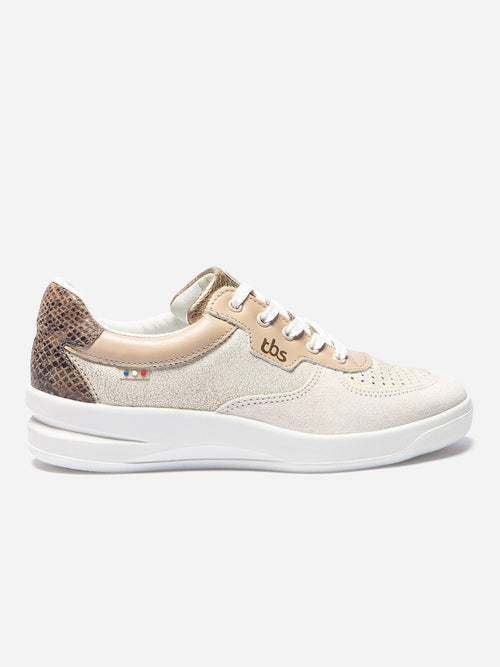 Baskets Femme Dessus Cuir Fabriquées en France Blanc et Beige - 1