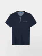 Tee Shirt Homme Col Tunisien Marine - 2