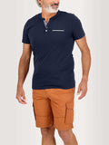 Tee Shirt Homme Col Tunisien Marine - 1