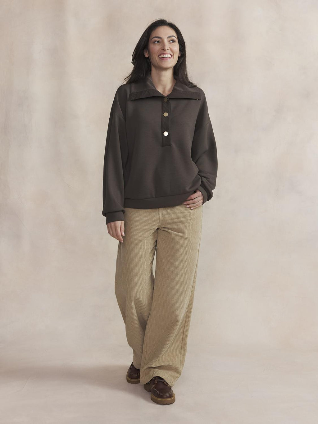 Sweat Col Camionneur Femme Brun NOELYCAM - 2