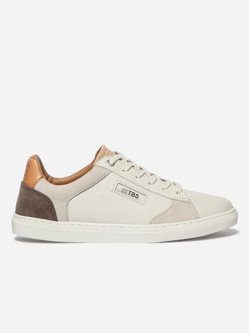 Baskets Cuir Femme Fabriquées en France Off-White et Acajou et Nude MAULINE - 1