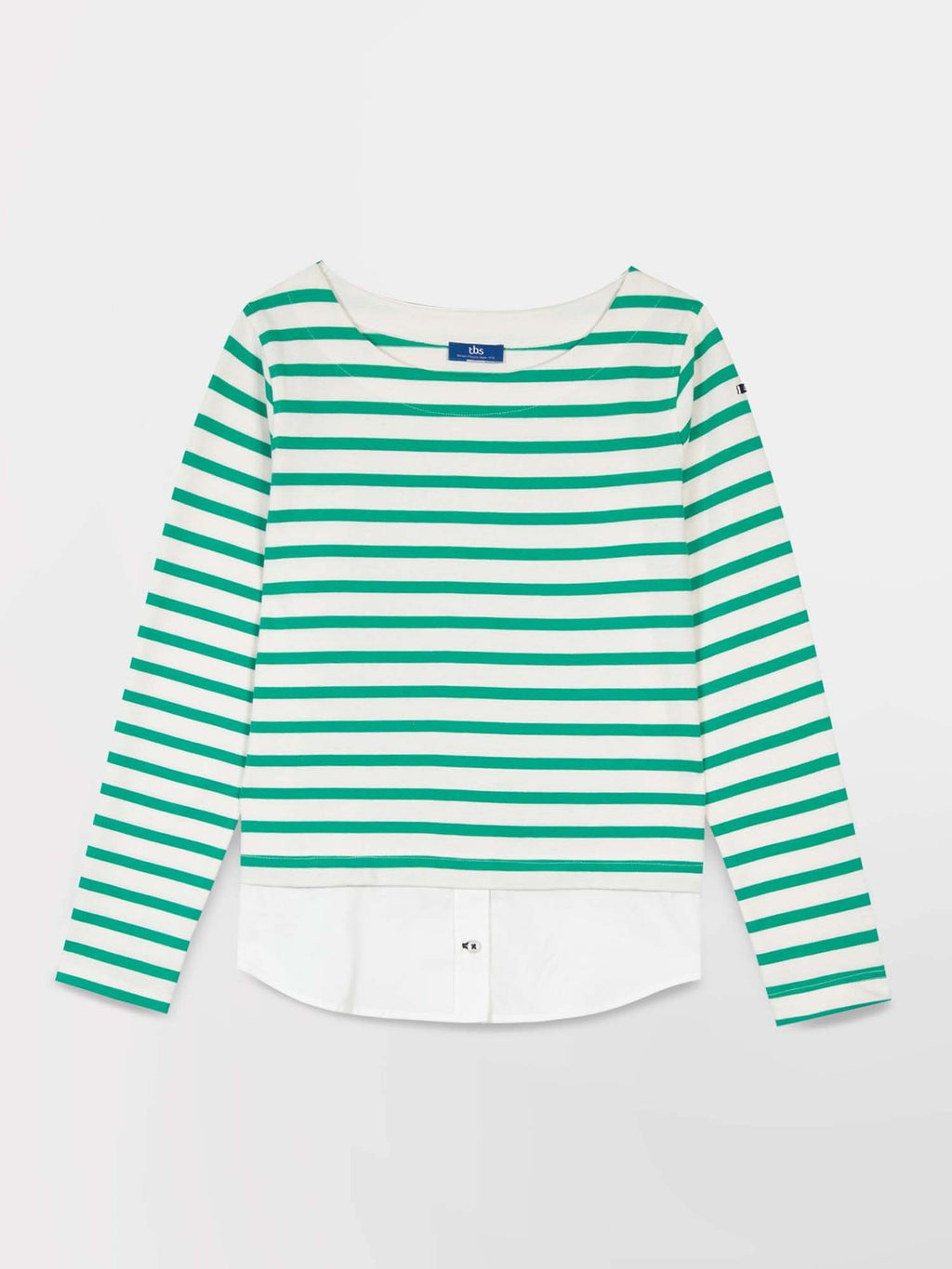 Sweat Femme Marinière Coton Blanc et Vert - 2