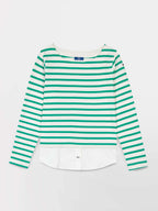 Sweat Femme Marinière Coton Blanc et Vert - 2