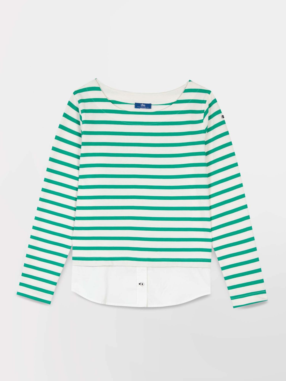 Sweat Femme Marinière Coton Blanc et Vert - 2