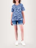 Blouse Femme Toile Coton Motif Floral Bleu - 1