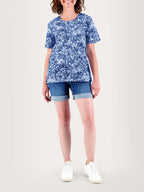 Blouse Femme Toile Coton Motif Floral Bleu - 1