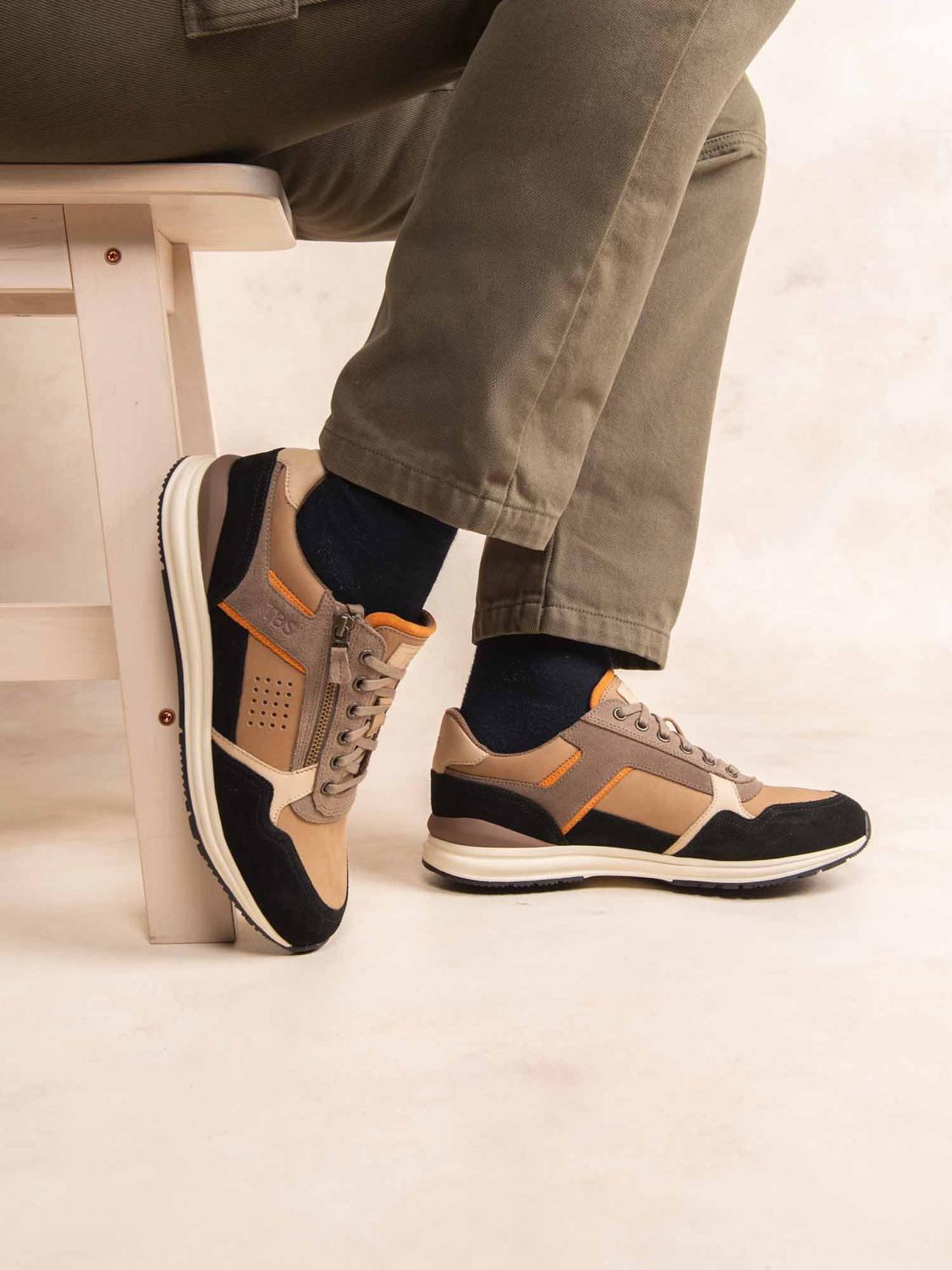 Tennis Homme Doublée Textile Cuir Taupe et Noir STEVANE - 1