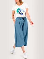 Jupe Midi Femme Ceinture Elastiquée Bleu - 1
