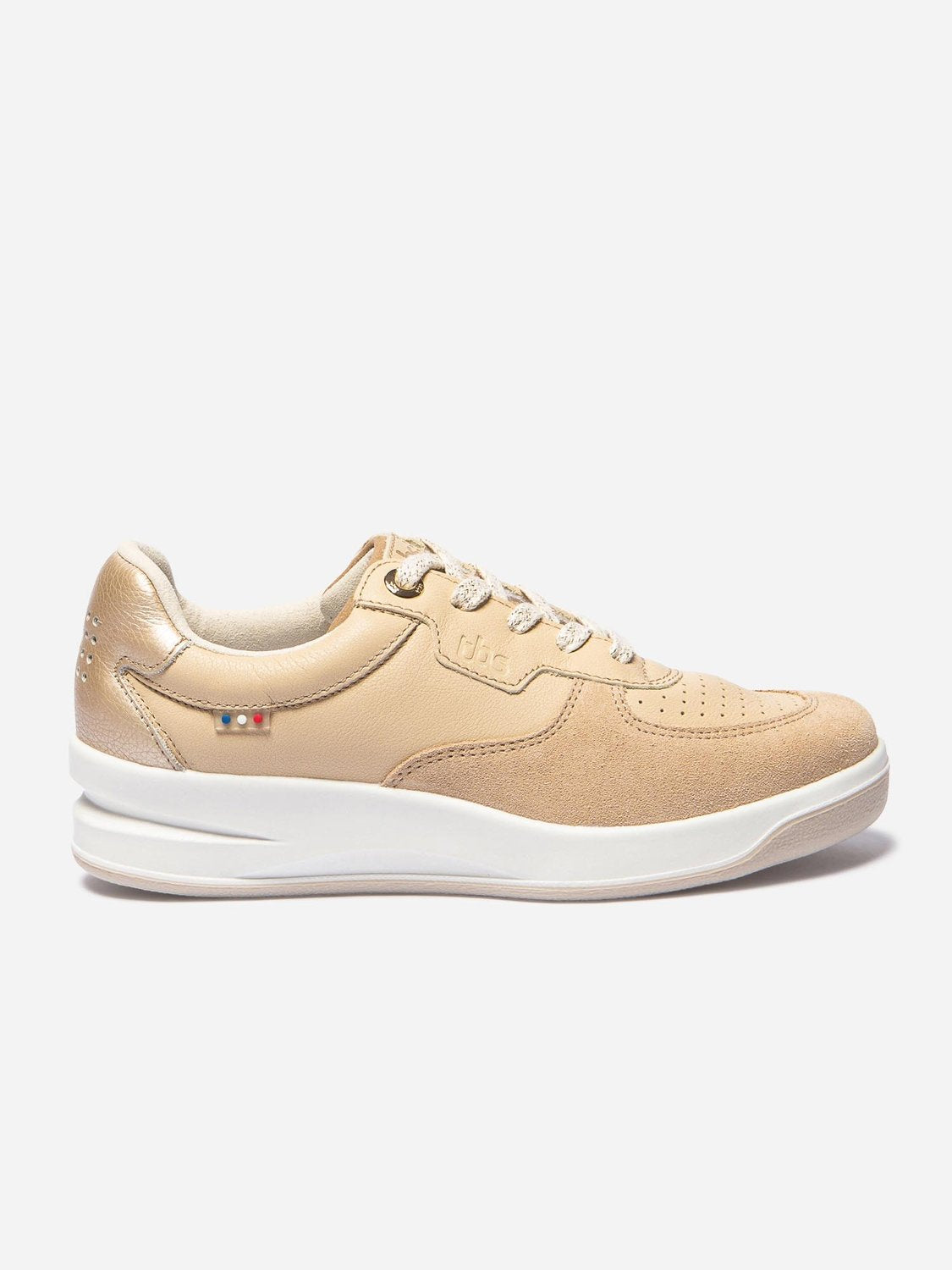 Baskets Femme Dessus Cuir Fabriquées en France Blanc et Beige - 3