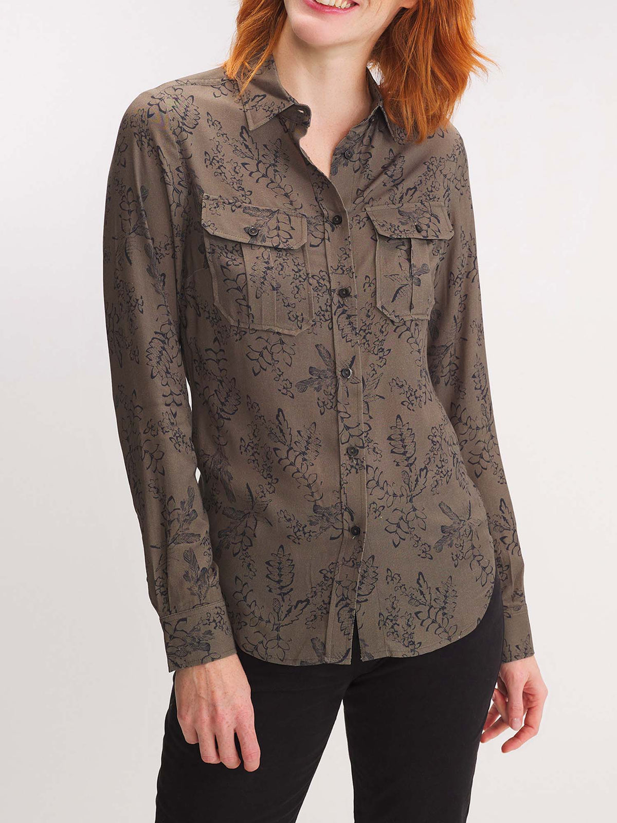 Chemise Femme Motif Floral Kaki - 1