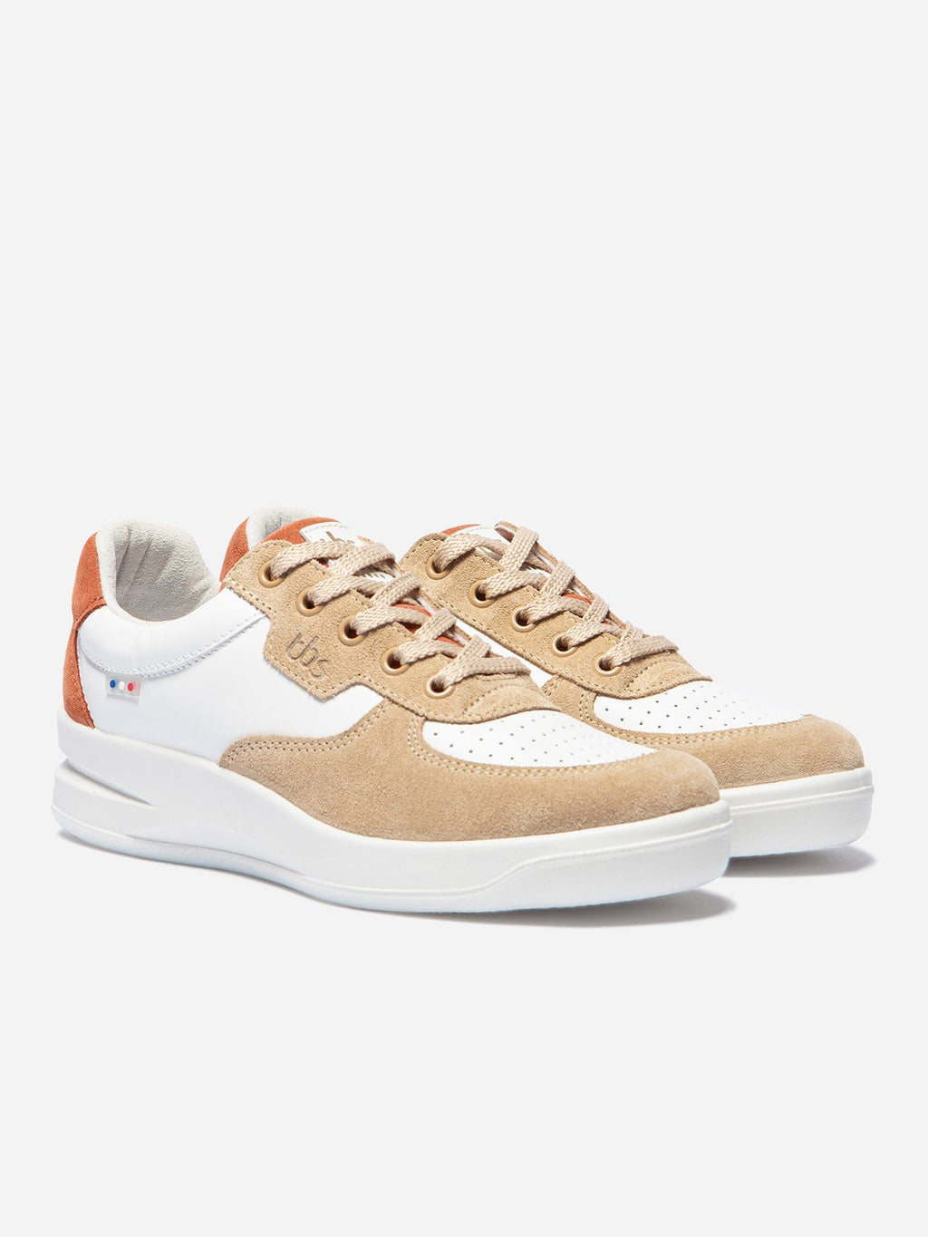 Baskets Femme Dessus Cuir Fabriquées en France Blanc et Beige - 10