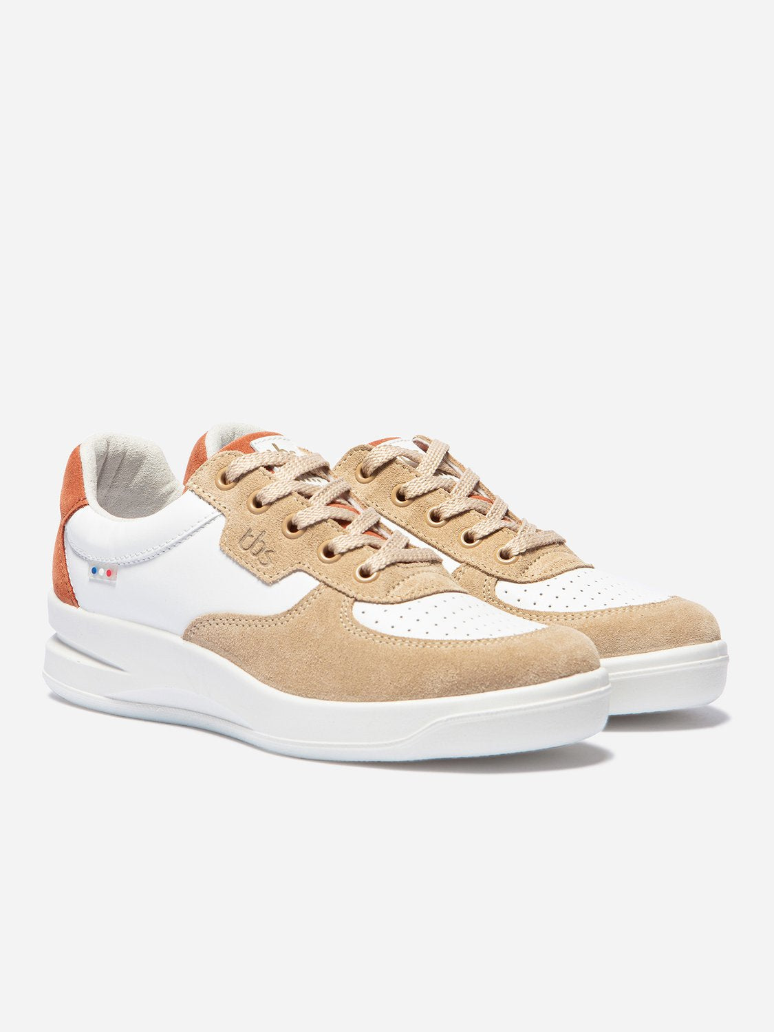Baskets Femme Dessus Cuir Fabriquées en France Blanc et Beige - 10
