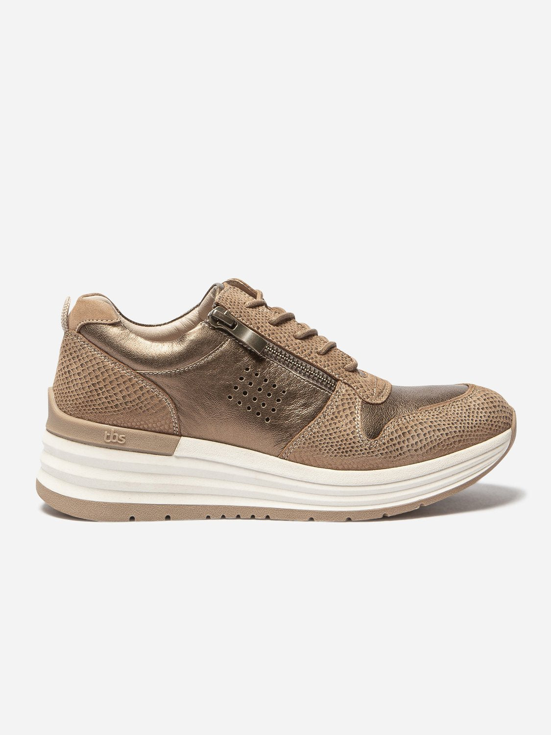 Baskets Femme Semelle Compensée Cuir Marron - 3