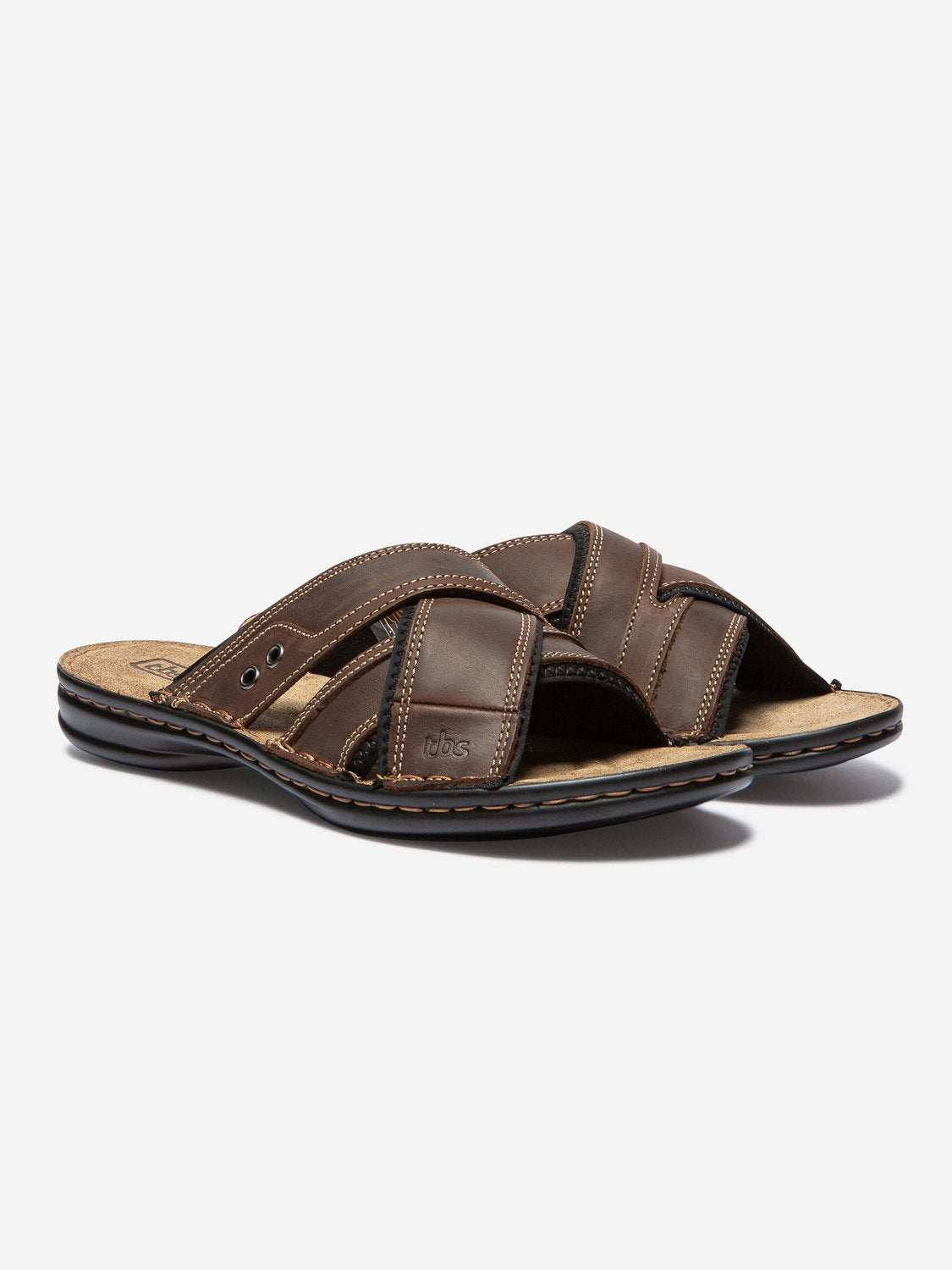 Sandales Homme Dessus Cuir Marron - 2