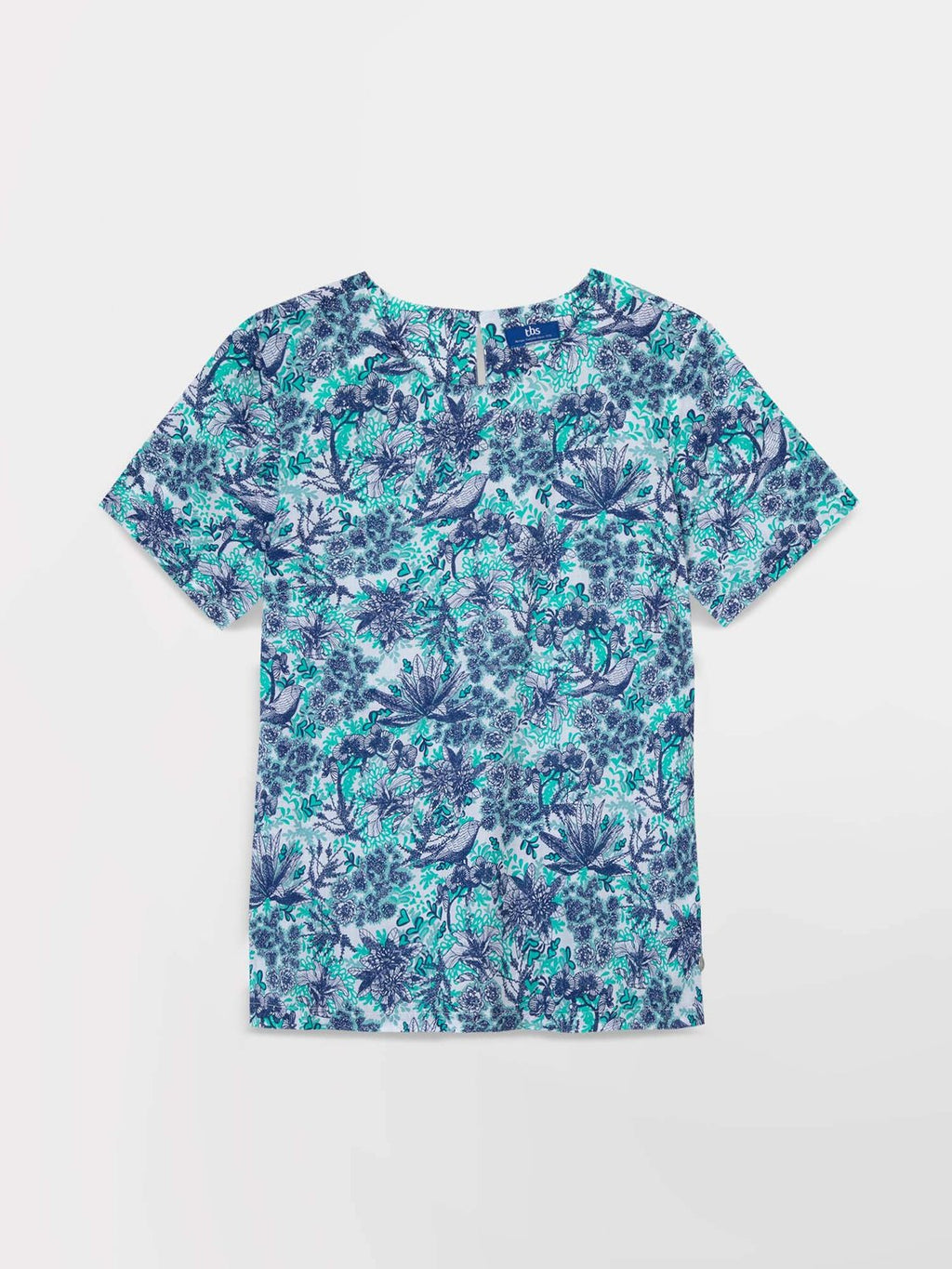 Blouse Femme Toile Coton Motif Floral Bleu - 4