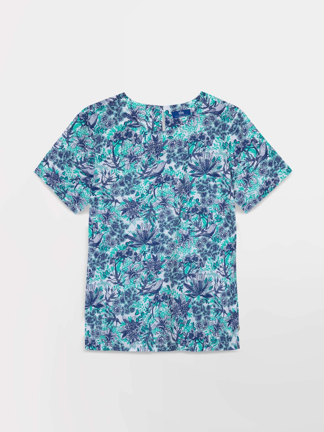 Blouse Femme Toile Coton Motif Floral Bleu - 4