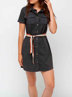 Robe Femme Esprit Saharienne Coton Gris Foncé - 1