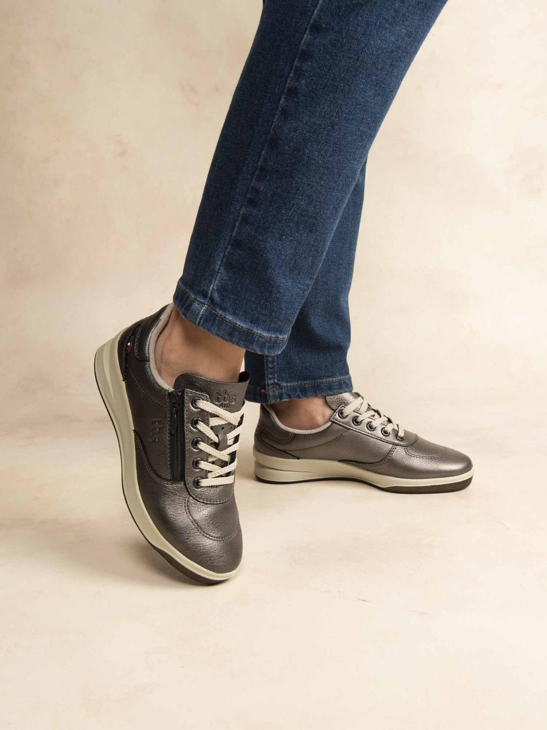 Baskets Femme Fabriquées en France Zippées Dessus Cuir Champagne - 9
