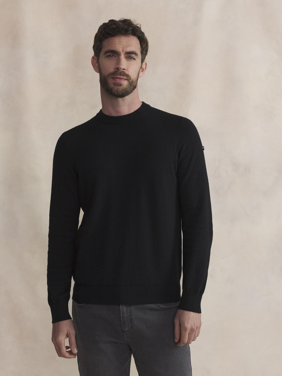 Pull Homme Col Rond Laine Coton Marine - 3