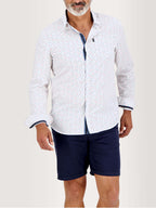 Chemise Homme Manches Longues Micro Motif Blanc - 1