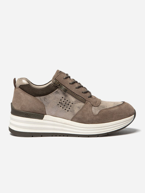 Baskets Femme Semelle Compensée Cuir Marron - 1