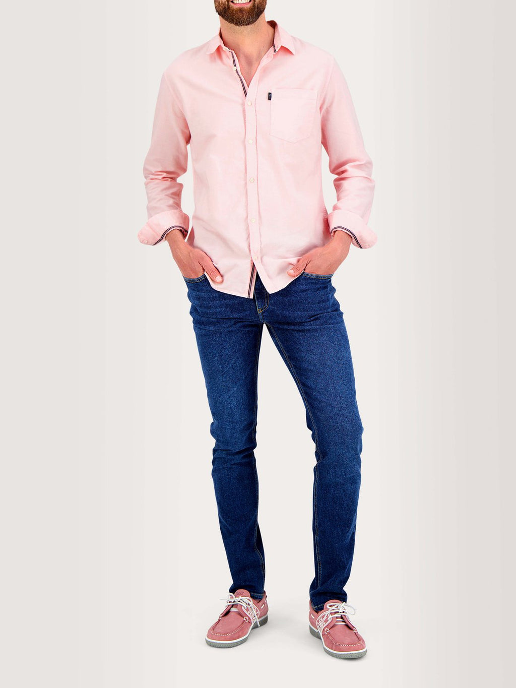 Chemise Homme Manches Longues Coton Rose Clair - 1