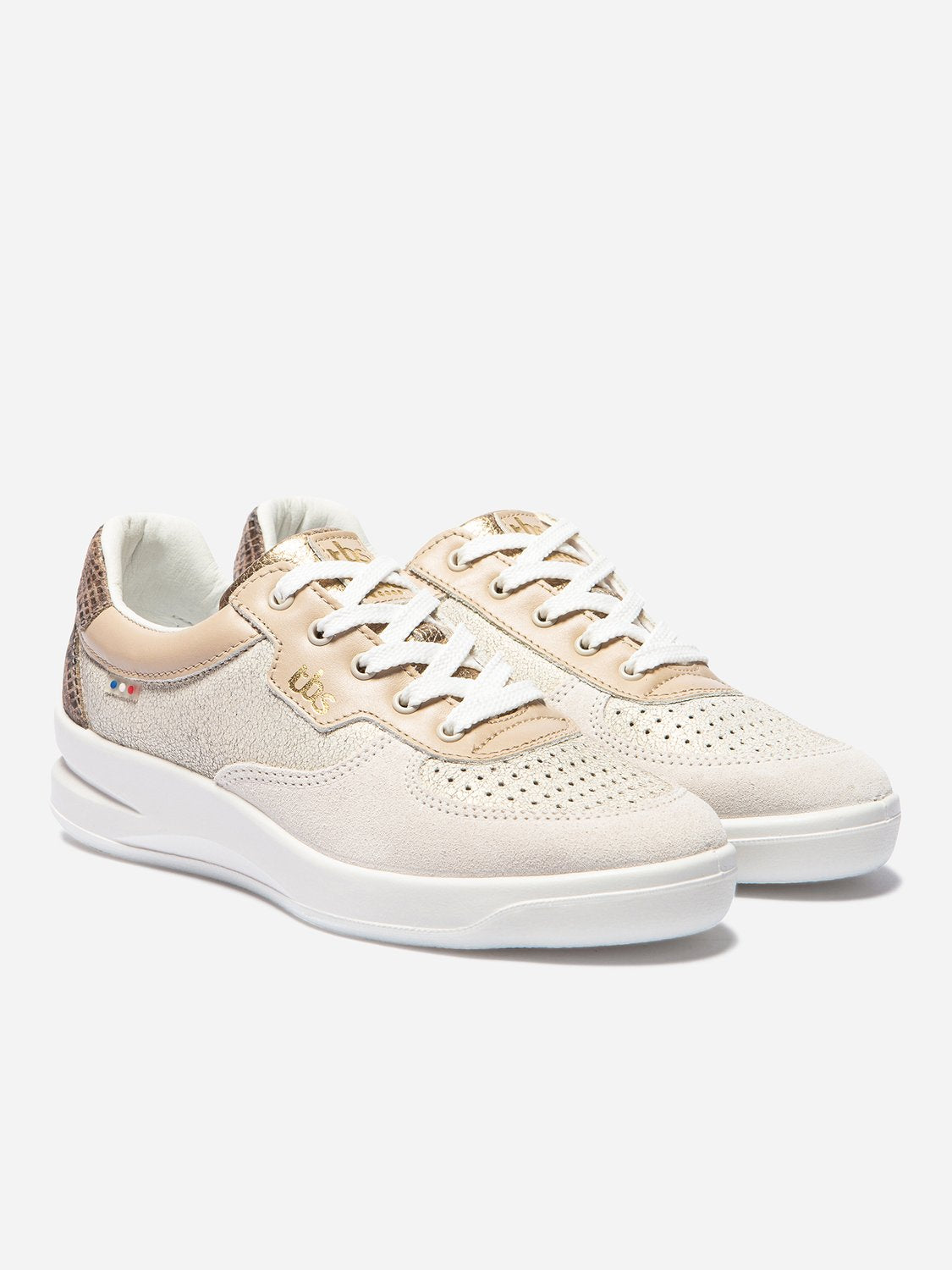 Baskets Femme Dessus Cuir Fabriquées en France Blanc et Beige - 2