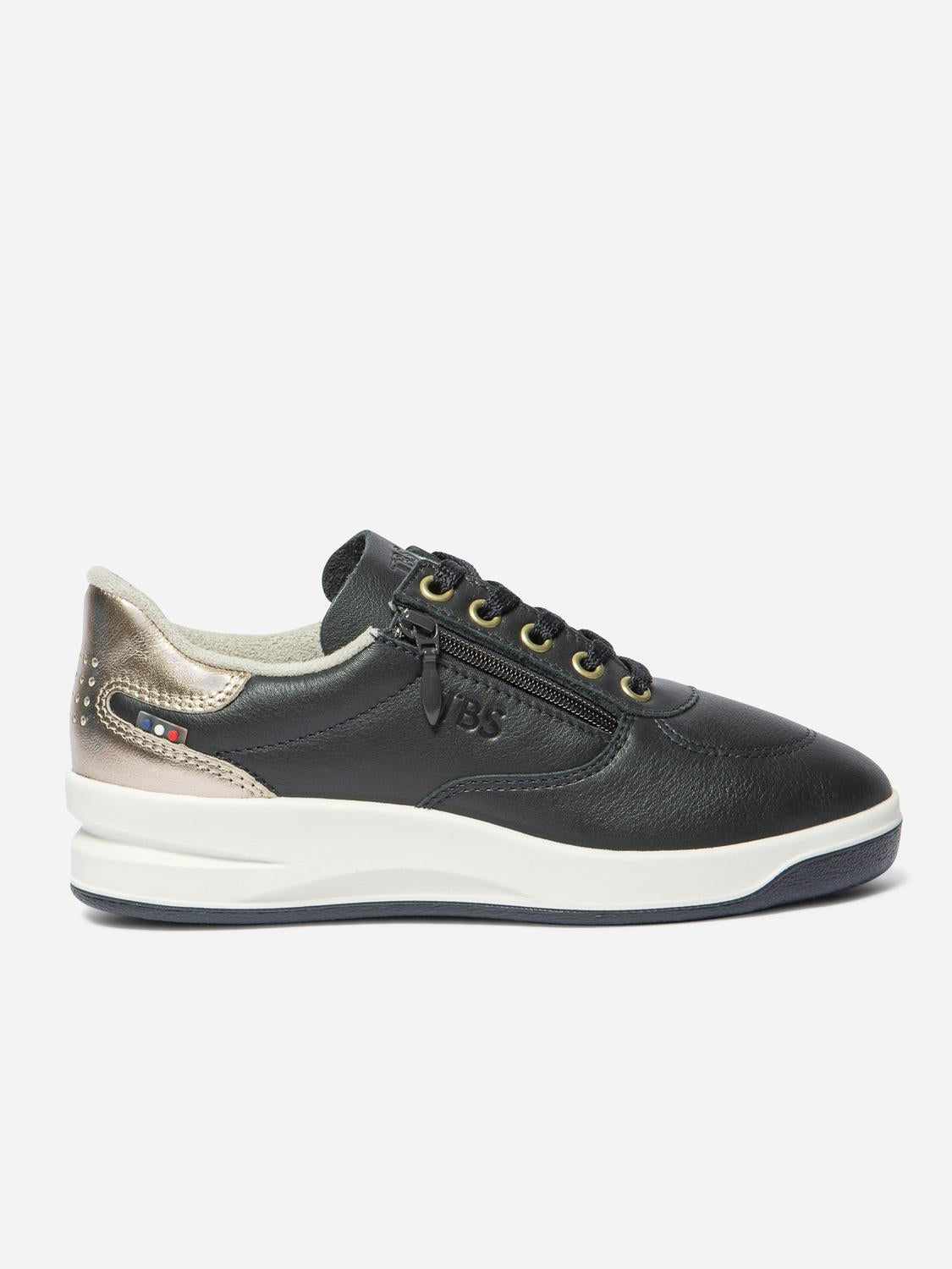 Baskets Femme Fabriquées en France Zippées Dessus Cuir Champagne - 12