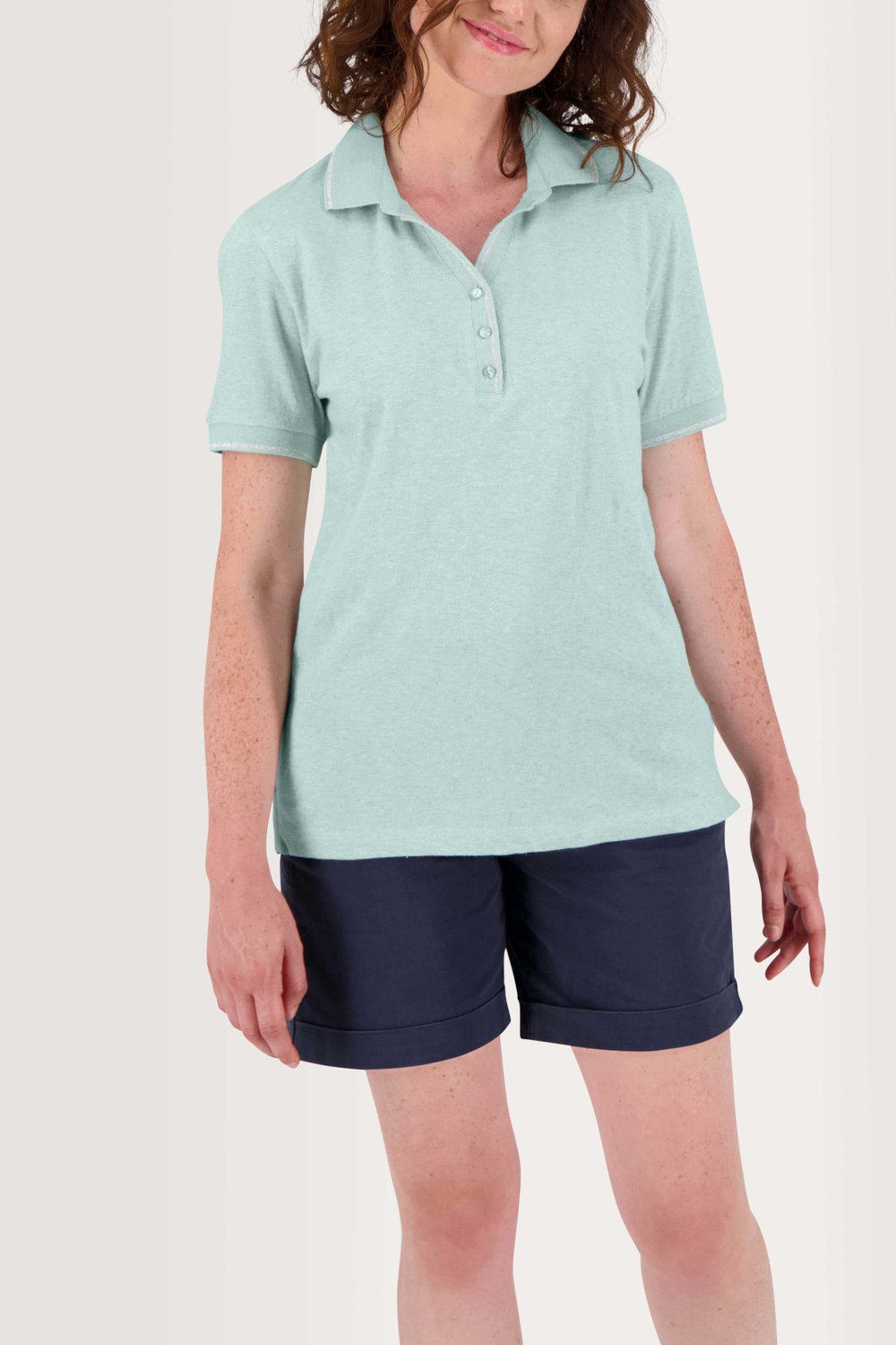 Polo Femme Détail Lurex Coton Vert Clair - 1