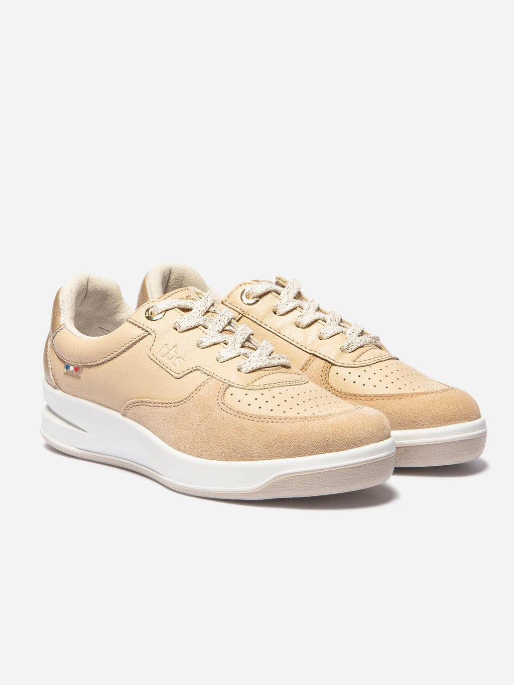 Baskets Femme Dessus Cuir Fabriquées en France Blanc et Beige - 4