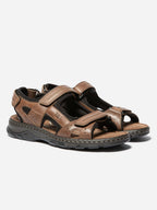 Sandales Homme A Scratch Dessus Cuir Marron - 2