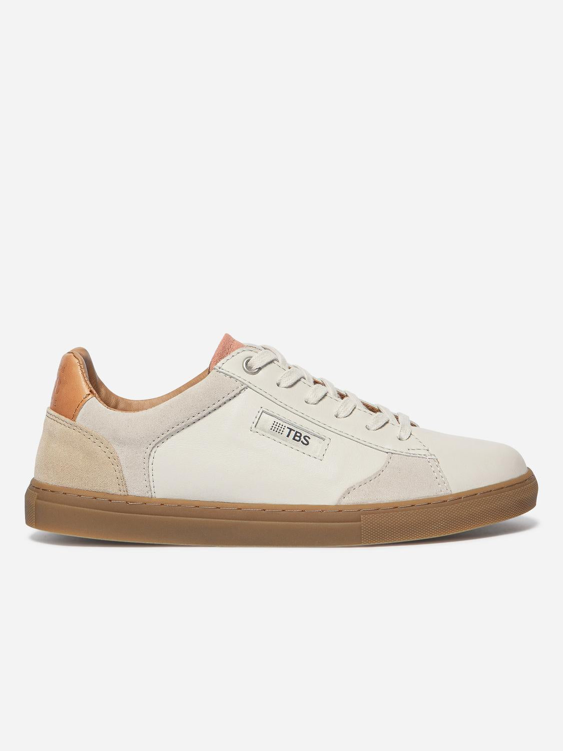 Baskets Cuir Femme Fabriquées en France Off-White et Acajou et Nude MAULINE - 3