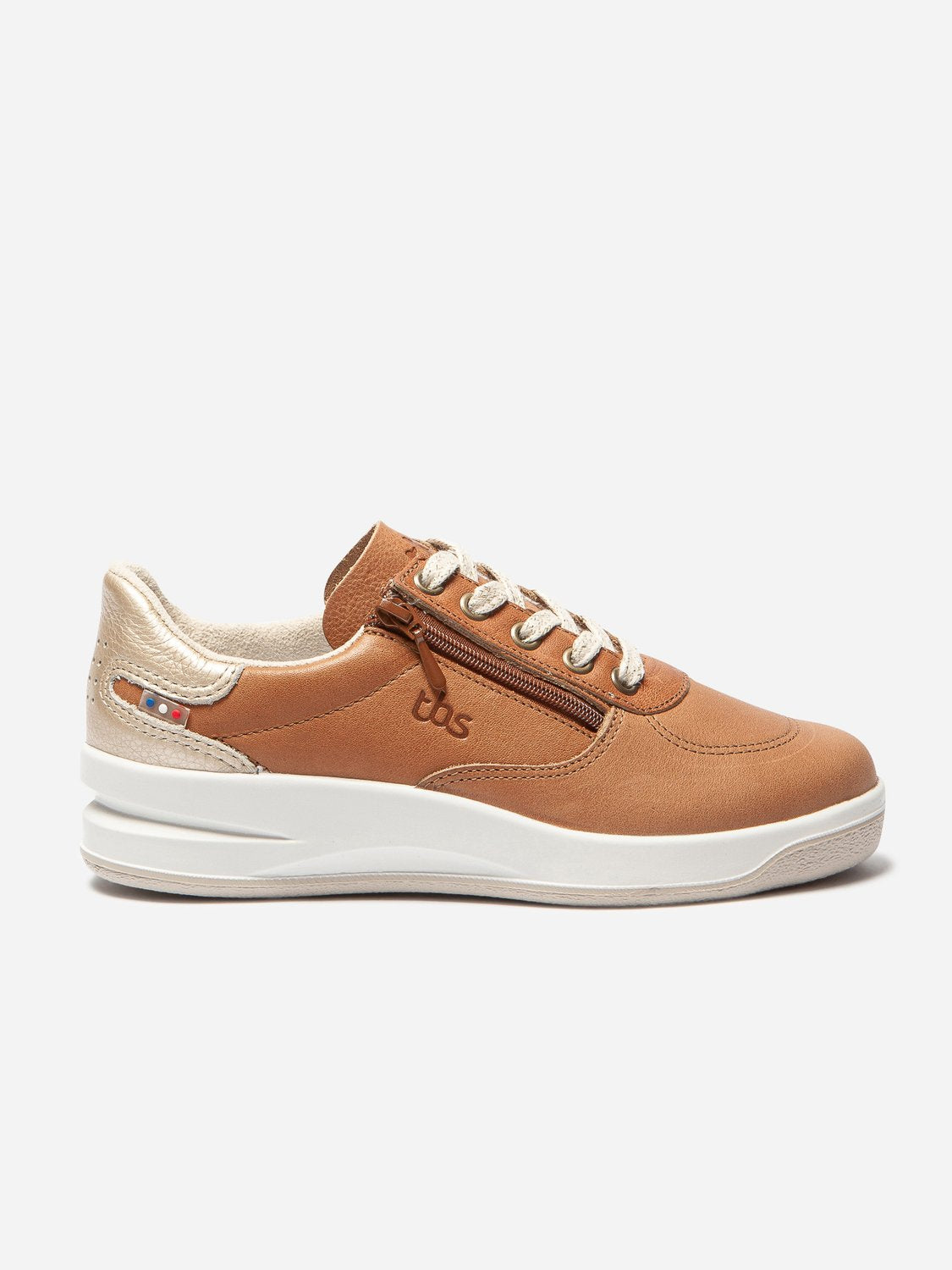 Baskets Femme Fabriquées en France Zippées Dessus Cuir Champagne - 5
