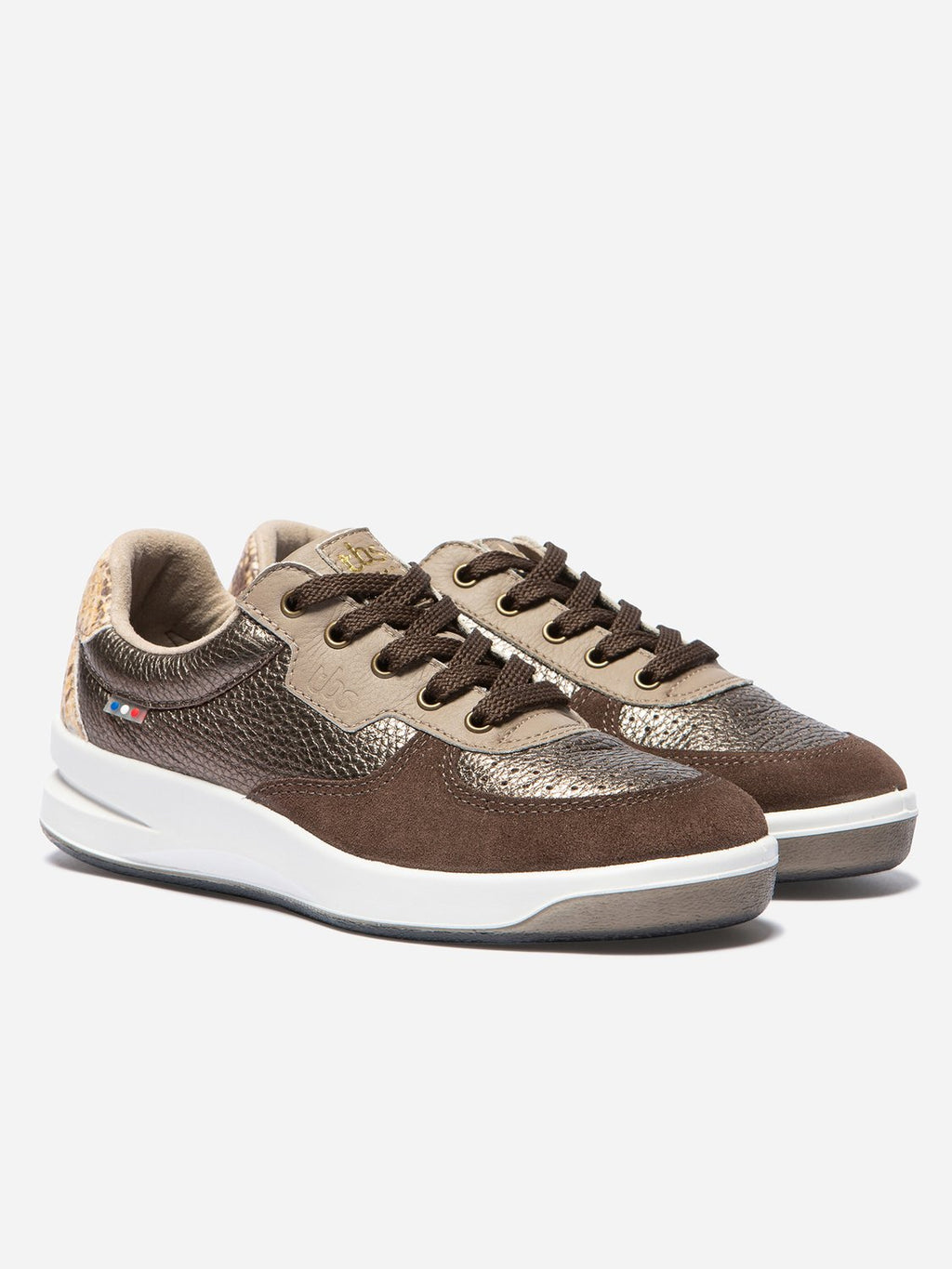 Baskets Femme Dessus Cuir Fabriquées en France Blanc et Beige - 12