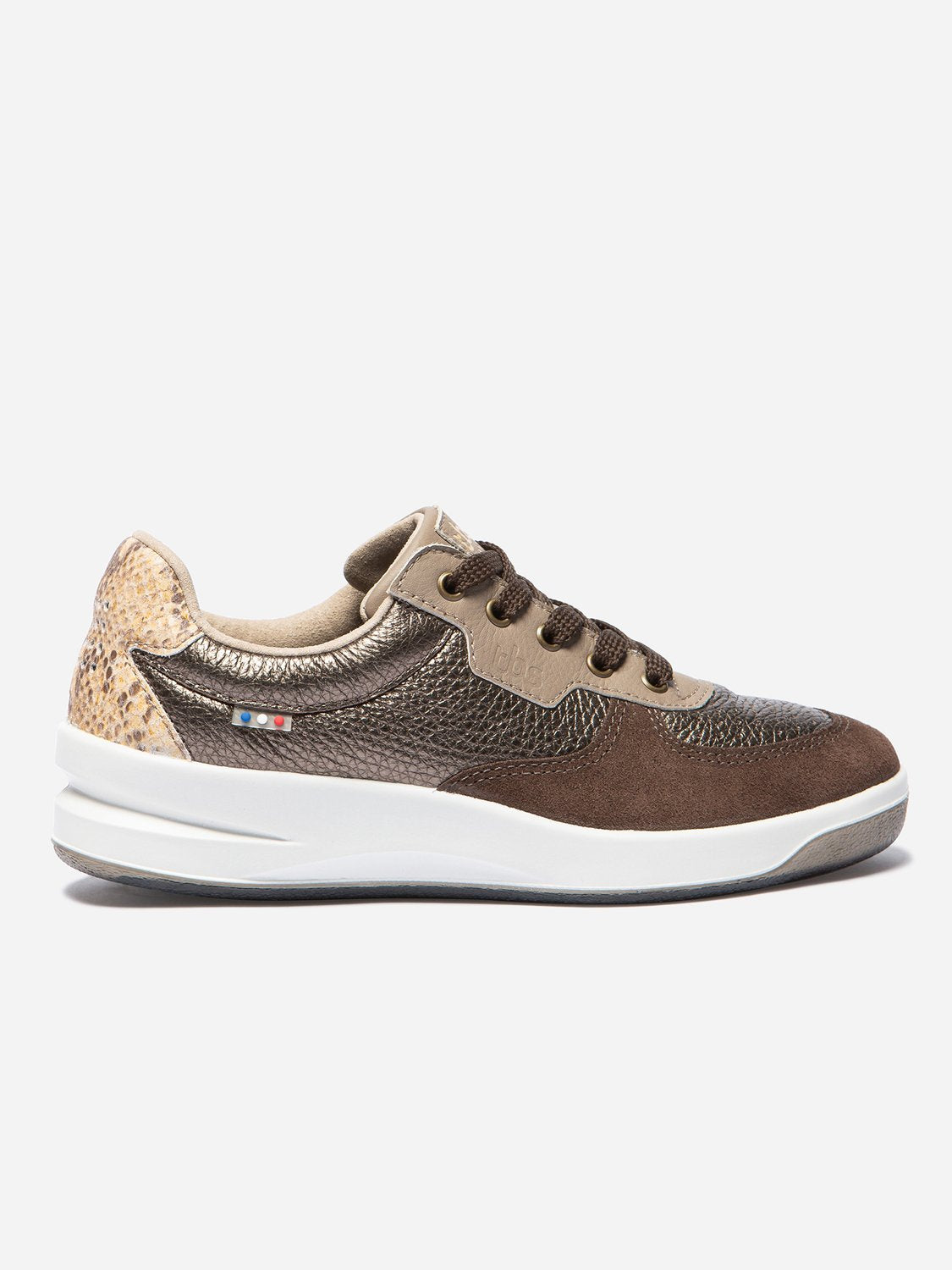 Baskets Femme Dessus Cuir Fabriquées en France Blanc et Beige - 11
