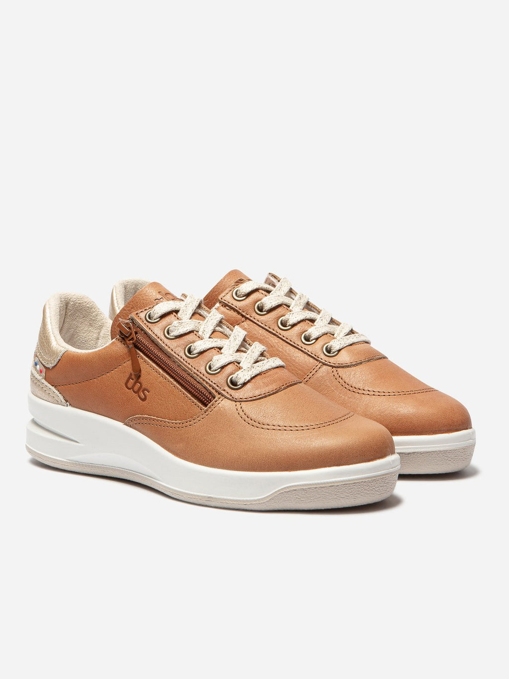Baskets Femme Fabriquées en France Zippées Dessus Cuir Champagne - 6