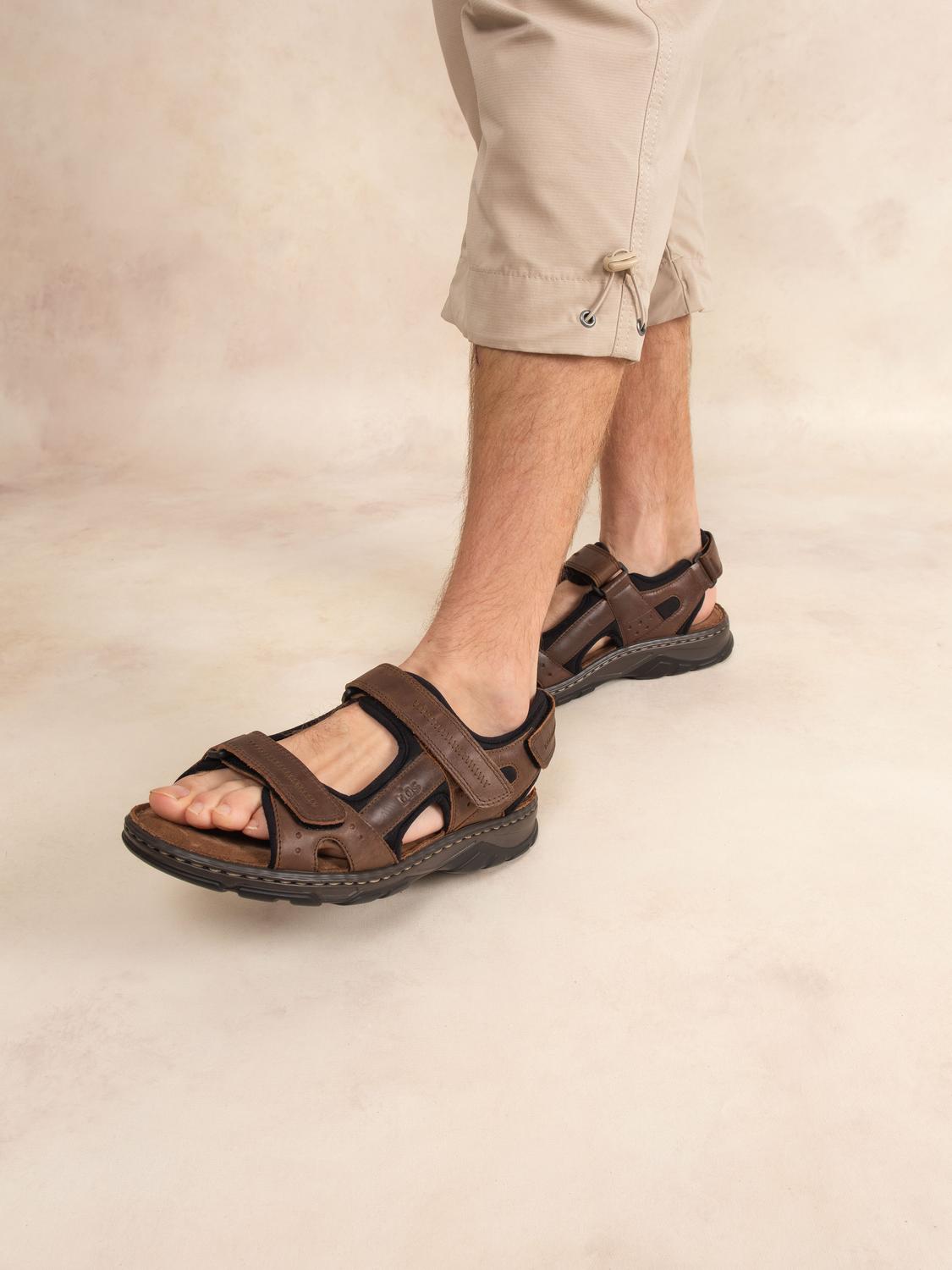 Sandales Homme A Scratch Dessus Cuir Marron - 1