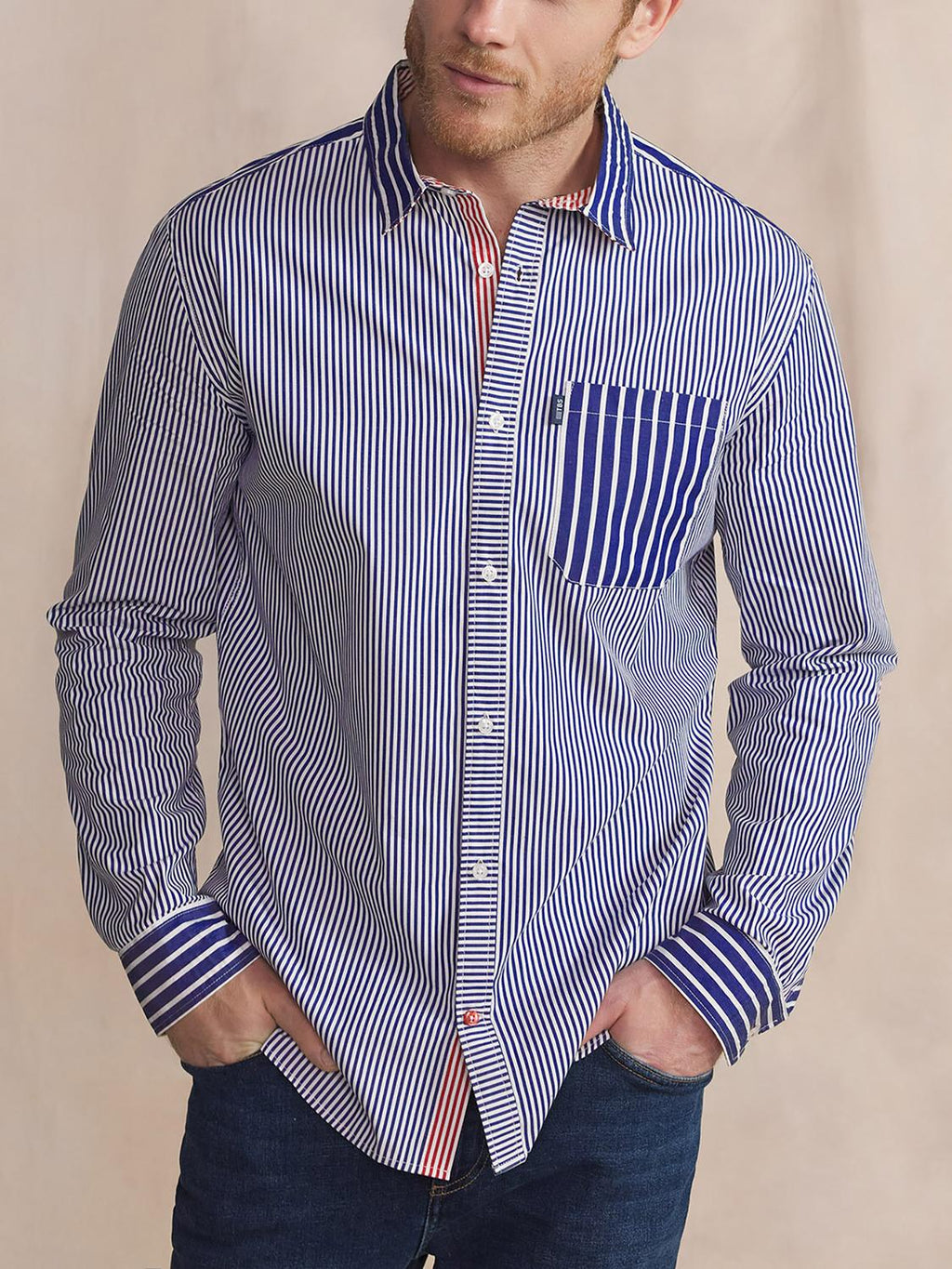 Chemise Homme Coupe Regular Rayures Bleu et Rouge ZAYNECHE - 1