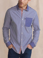 Chemise Homme Coupe Regular Rayures Bleu et Rouge ZAYNECHE - 1