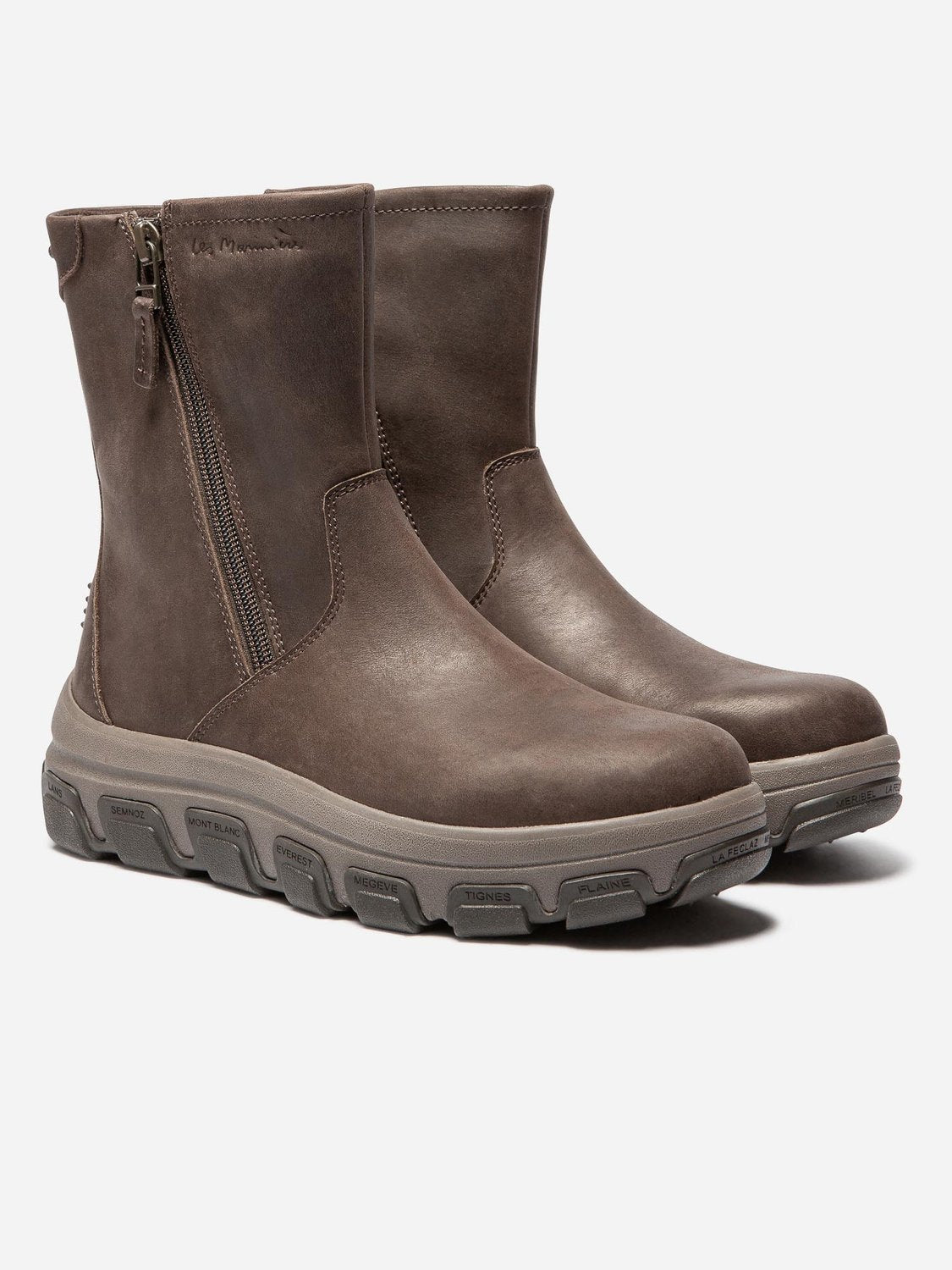 Boots Femme Double Zip Semelle Crantée Cuir Marron - 2