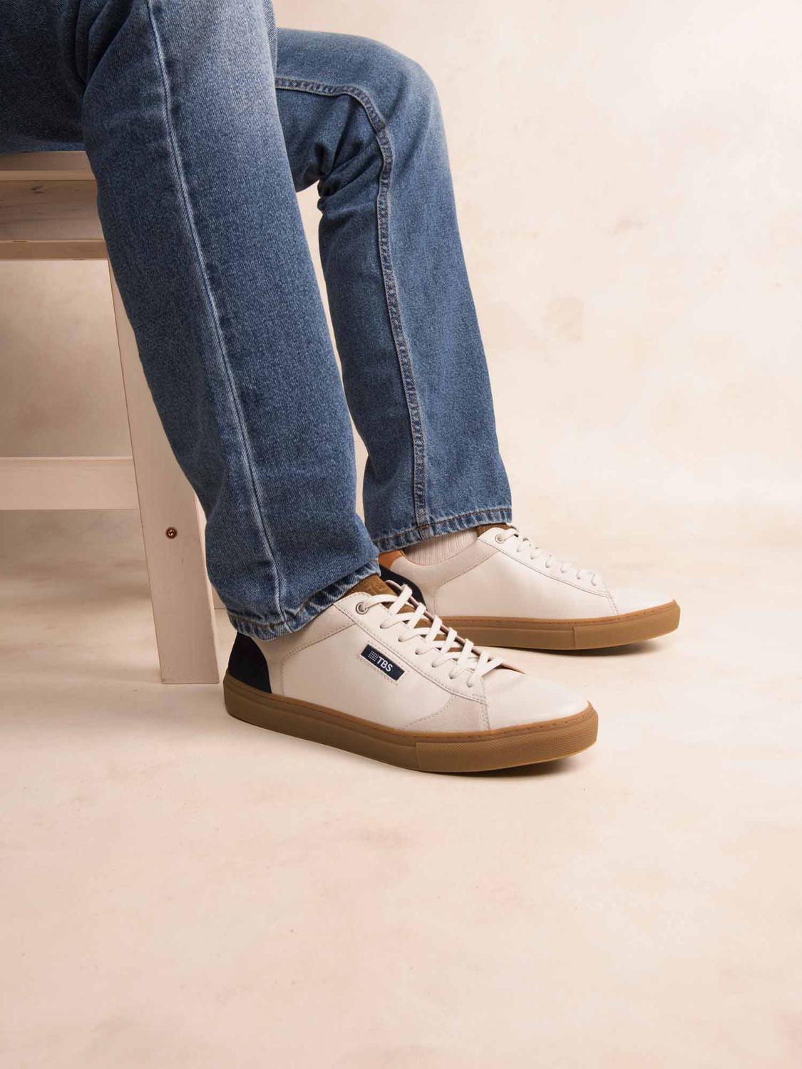 Baskets Cuir Homme Fabriquées en France Off-White et Kaki et Beige MAUBERT - 3